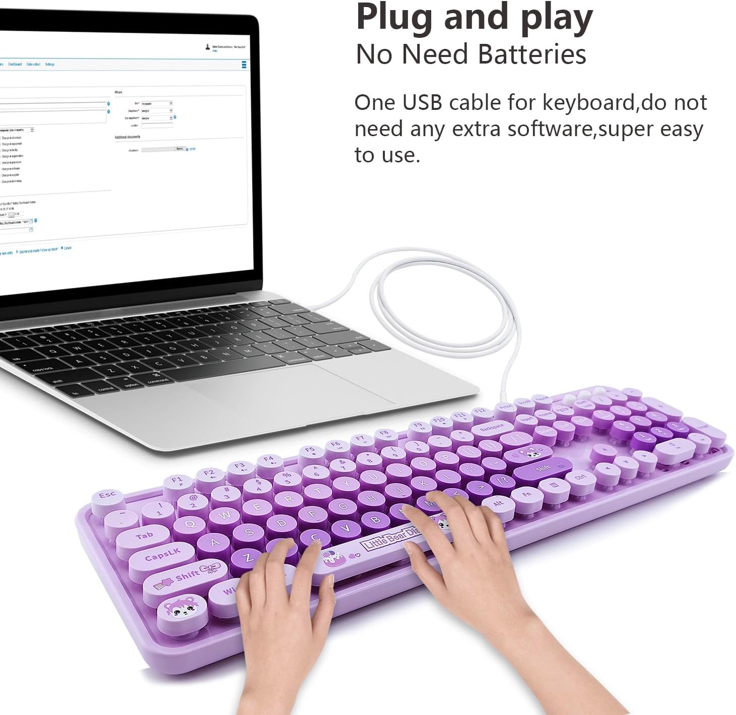 Computer Keyboard Wired, Retro Style Keyboard with Round Keycaps,104 Keys Quiet Light Up Keyboard,for Windows Notebook PC (Purple)