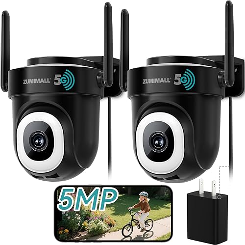 Miniatura 9 de ZUMIMALL Paquete de 2 cámaras para exteriores de 5 MP – Grabación 24/7 con cable, compatible con WiFi de 5 GHz, detección de movimiento y ruido