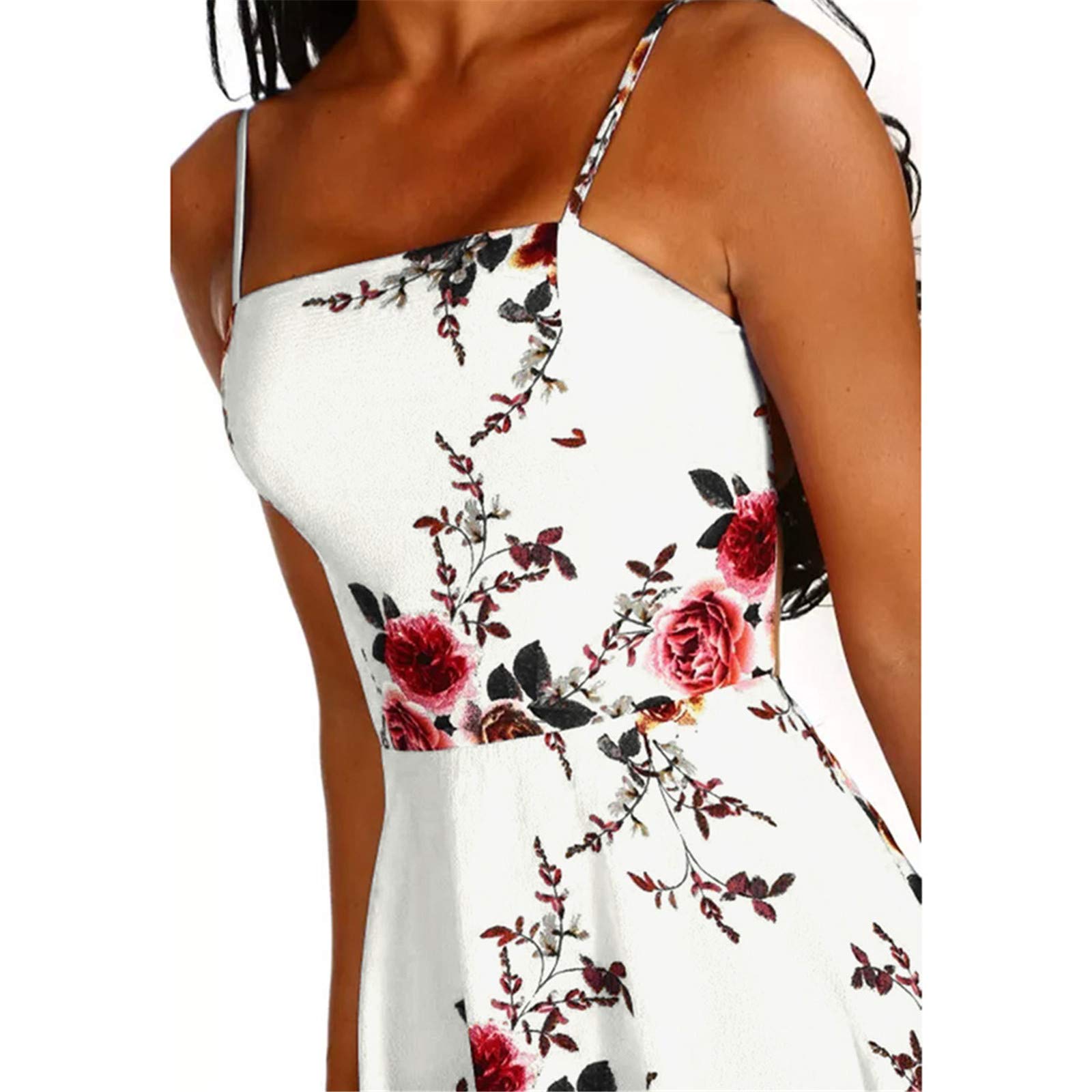 Damen Kleid Sexy Ärmellos Rückenfrei Sommerkleider Spaghettiträger Damenkleid Elegant Partykleid Festlich Hochzeit Vorne Kurz Hinten Lang Abendkleid A-Linie Trägerkleid Blumenkleid