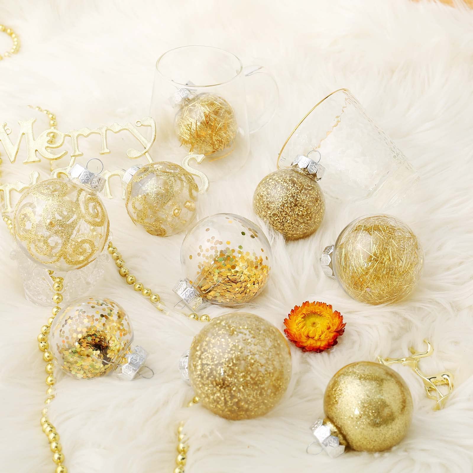 Wironlst Adornos de Bola de Navidad de 2.76 Pulgadas, inastillables, de plástico Transparente, Grandes, para Colgar, Juego de Bolas Decorativas con Relleno Delicado (24 Unidades, Dorado)