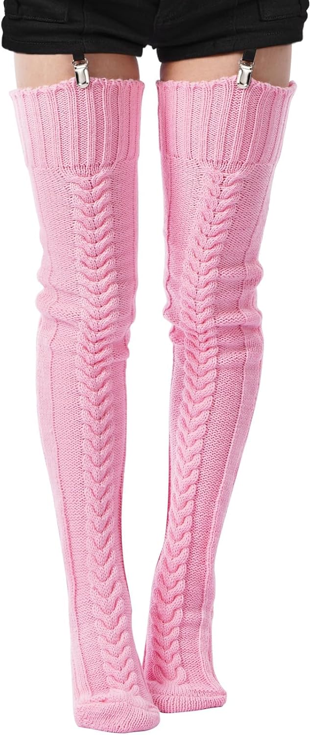 Moon Wood Women's Thigh High Socks Extra Long Winter Stockings Thick Cable Knitted Socks Over Knee Leg Warmers