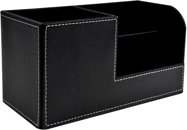 Chstarina Desk Organiser, Black Multifunction Leather Pen Pencil Pots Holder,Desk Tidy Organiser, remote control storage for living Office Desk