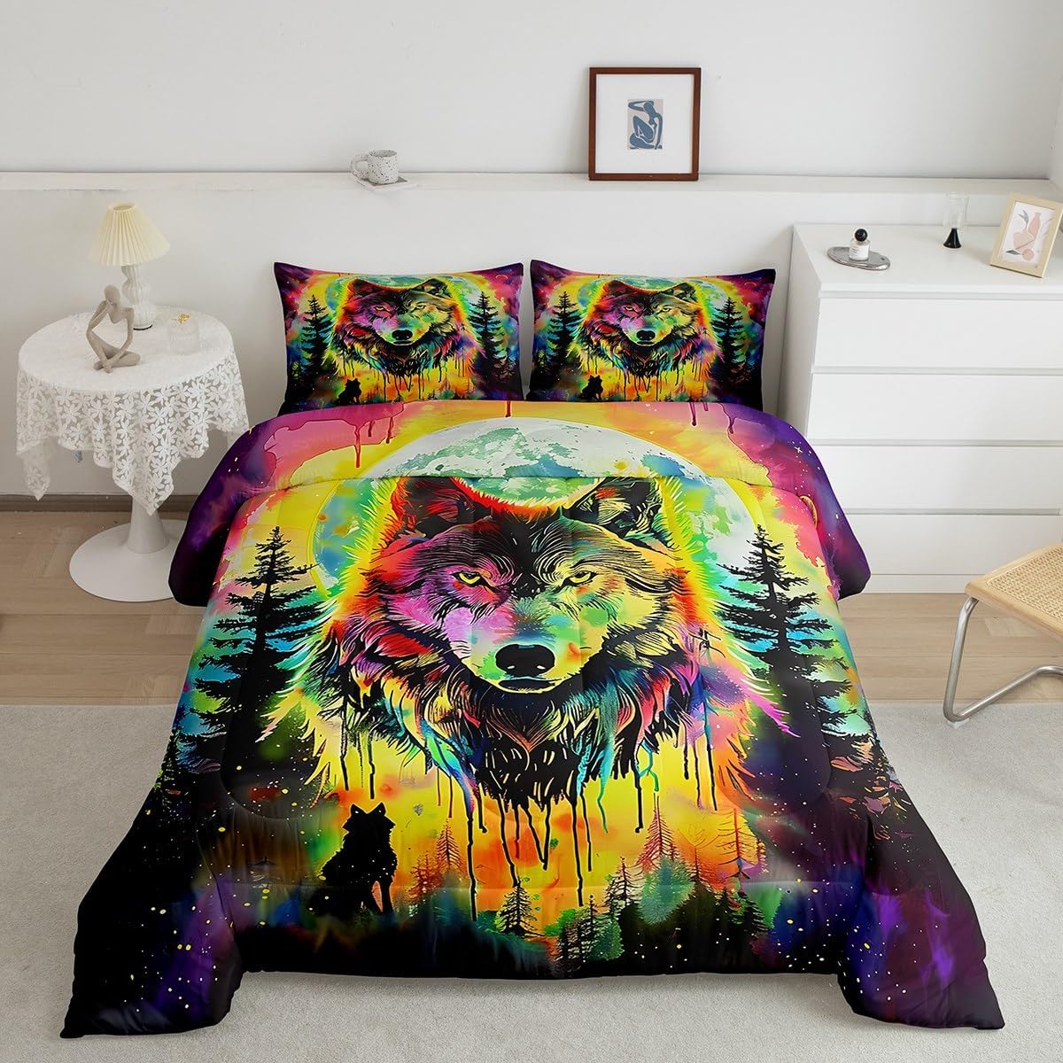 Feelyou Avocado Bedding Set Queen Size, Green Avocado Comforter Set for Kids Boys Girls Teens Cartoon Avocado Comforter Fruit Duvet Set Durable Bed Set 3Pcs