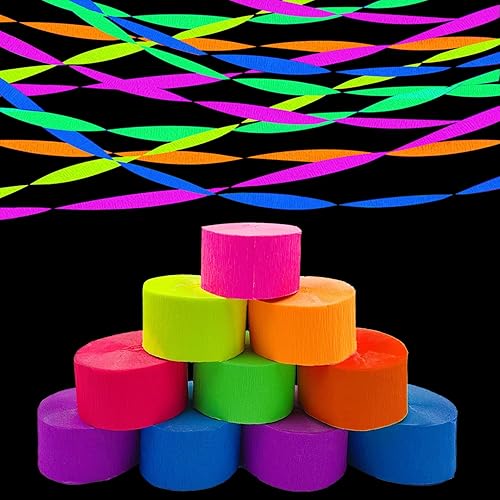 Miniatura 9 de Serpentinas de papel crepé de 600 pies que brillan en los rayos UV, decoraciones de neón que brillan en la oscuridad, luz negra, reactivo
