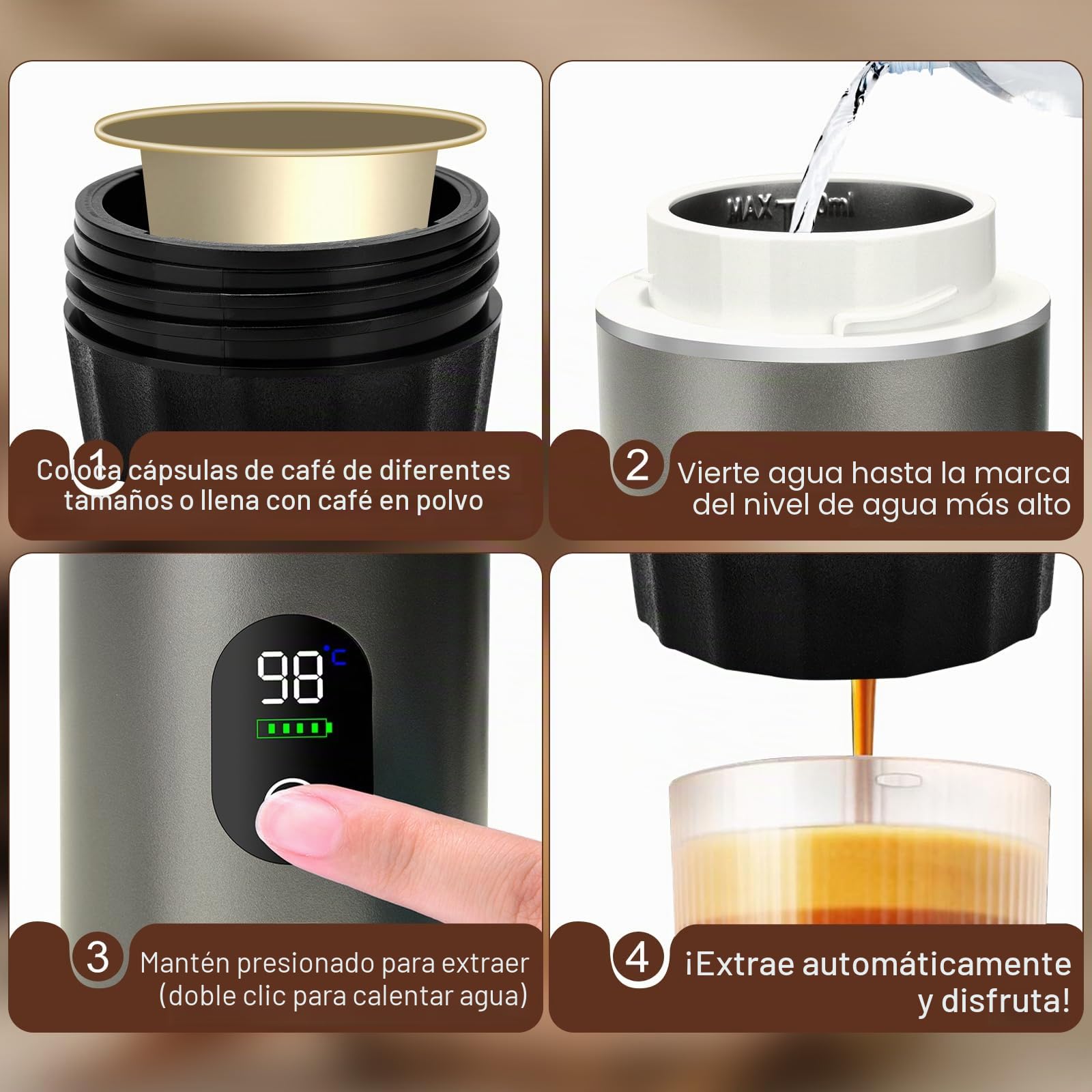 Cafetera Portatil Capsulas Mini Cafetera, Cafetera De Tres En Uno Con USB, Compatible Con Cápsulas De Café Y Polvo De Café, Adecuado Para Acampar, Trabajar Y Caminar