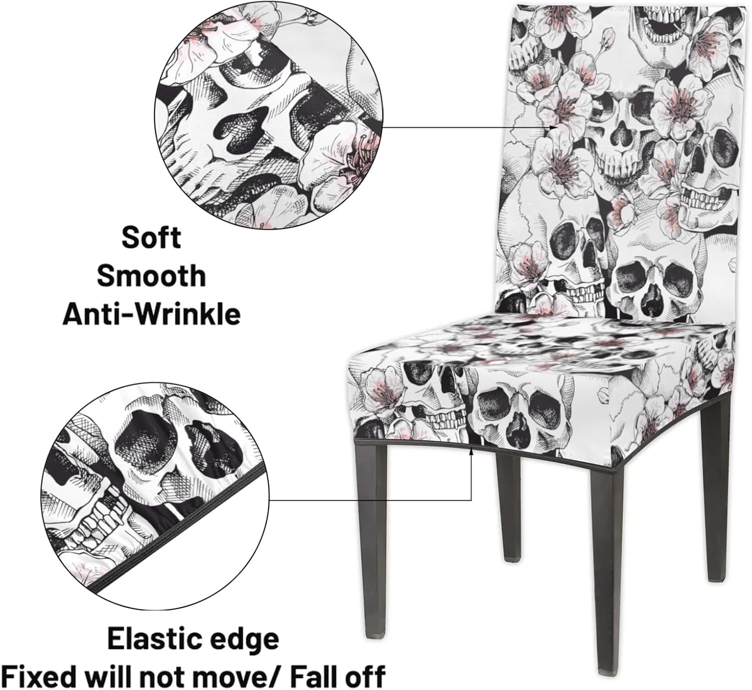 QsirBC Hand Painted Skull Flower Stretch Dining Room Chair Covers Set of 6 Chair Slipcovers Removable Washable Kitchen Seat Covers Chair Protectors for Hotel Party Wedding