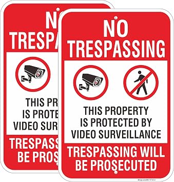 2 Pack 18x12 Inch No Trespassing Video Surveillance Security Signs