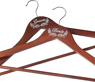 Wedding Hanger Bride Hanger Engraved Hanger Bride Gift "Bride" and "Groom" a pair (Brown)