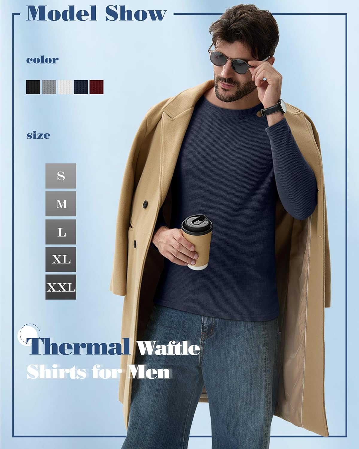 5 Pack Thermal Waffle Shirts for Men, Crew Neck Long Sleeve Casual Pullover Underwear Textured Knit Tops - Image 5