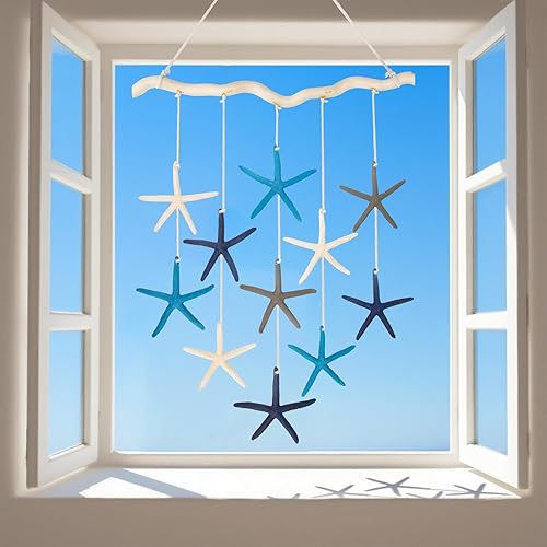 JQAQJU Wooden Coastal Beach Wall Hanging Decor with Starfish Driftwood