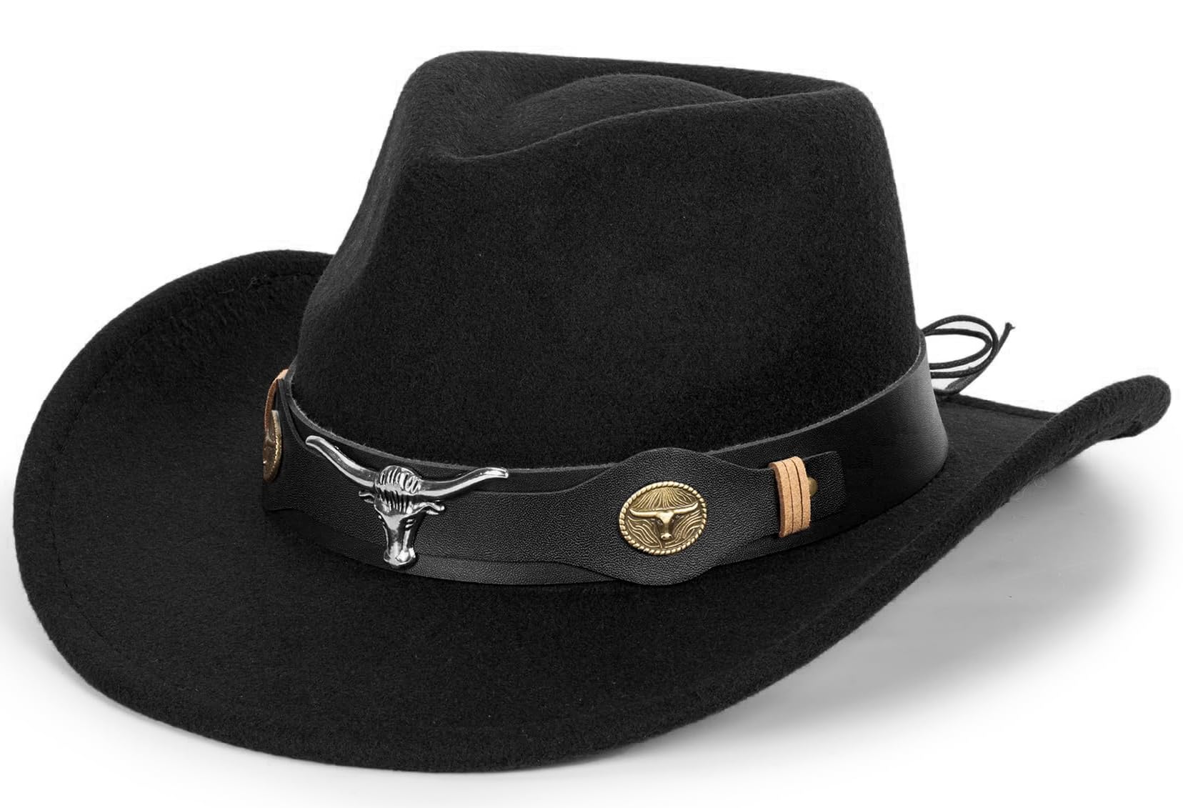 HinyBoeh Kids Wide-Brim-Western-Cowboy-Cowgirl-Hat Boys Girls Felt-Jazz-Hat for 2-6 Years A-Black