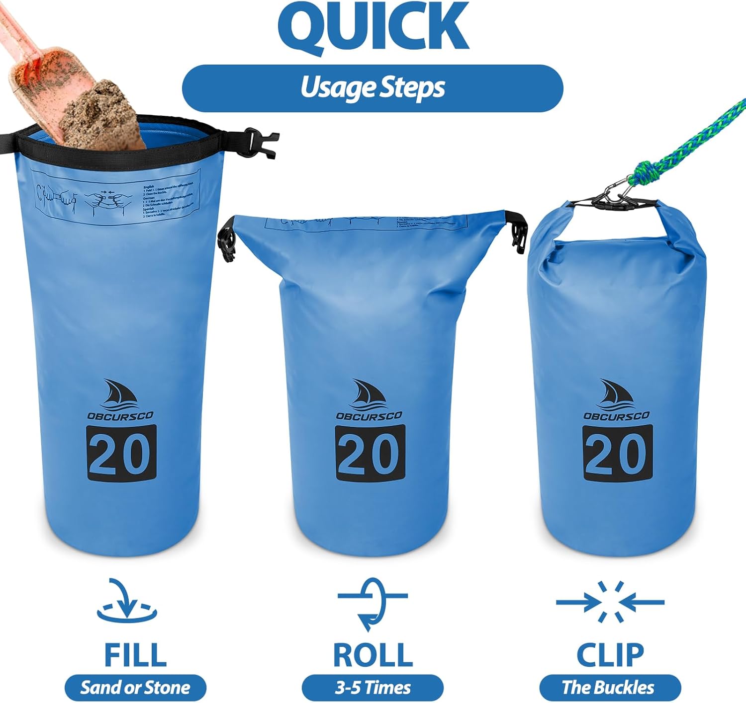 Obcursco 20L Jet Ski Anchor Kit PWC Anchor 2 in 1 Sand Bag Anchor for Float with Adjustable Buoy, PWC Sandbag Anchor for Jetski, Kayak, Seadoo, Paddle Board, Waverunner, Watercraft, and Swim Mat…