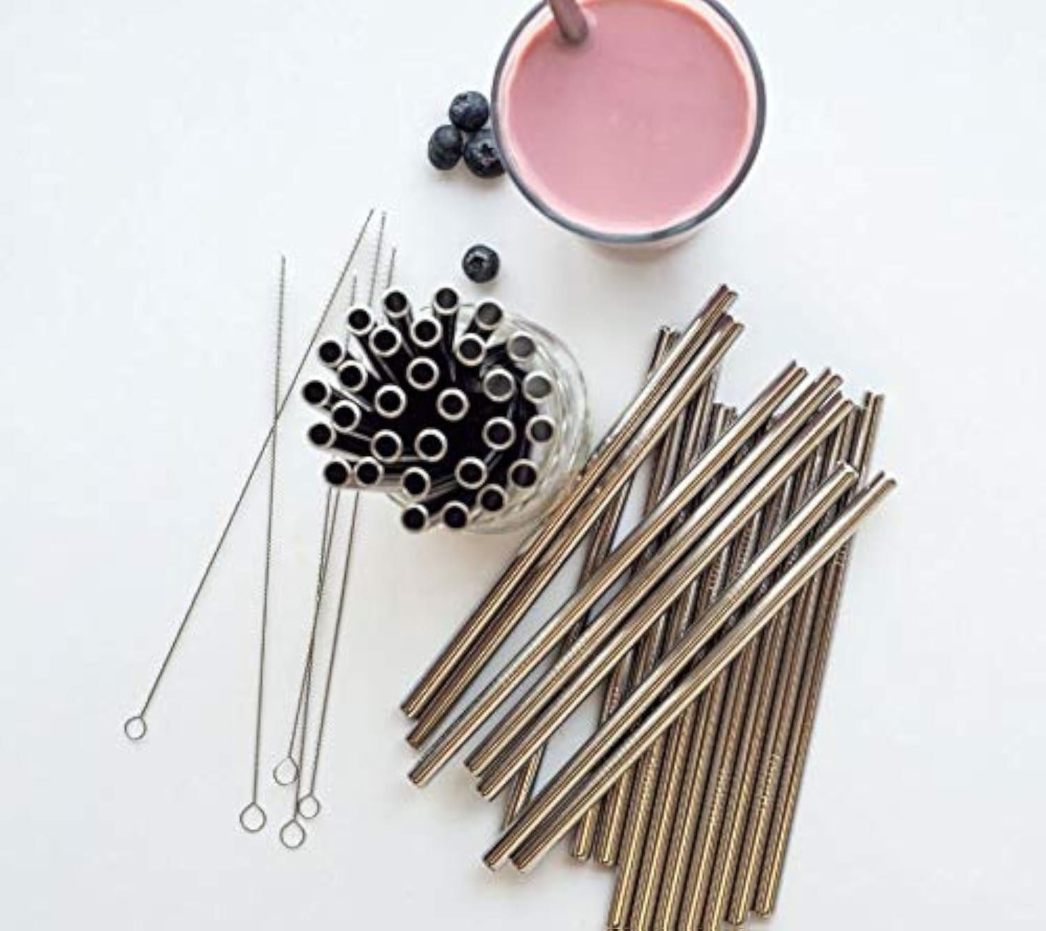 Reusable Stainless Steel Milkshake Straws and 5 Cleaning Brushes Dishwasher Safe, 8 Inches Long, Set of 50