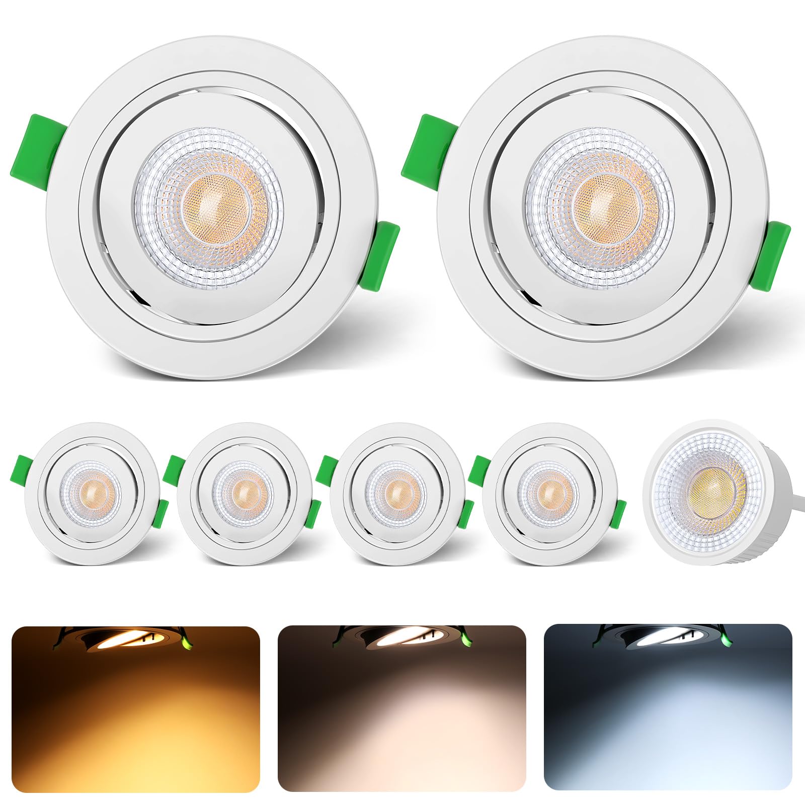 zexhy LED Einbaustrahler 230V 75mm Dimmbar Herausnehmbares LED-Modul-Design LED Spots 5W Einbauleuchten 360° und 90° verstellbare Ausrichtung Deckenspots Warmweiß Neutralweiß Kaltweiß 6er Set Weiß