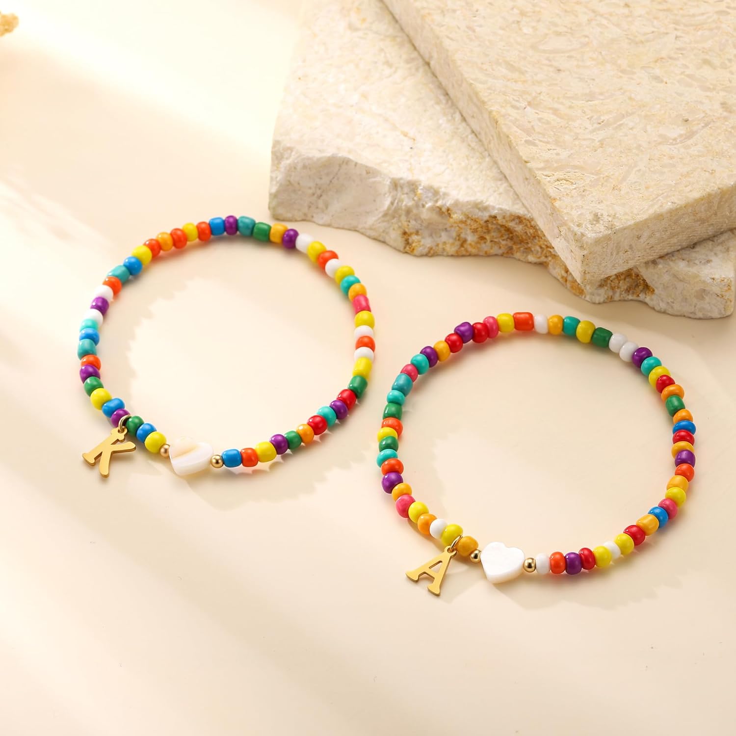 Colorful Beaded Initial Bracelets for Women - Fade-resistant Cute Stretch Beaded Bohemian Initial A-Z Stackable Bracelets Jewelry for Women Birthday Valentine's Day Gift - Image 7