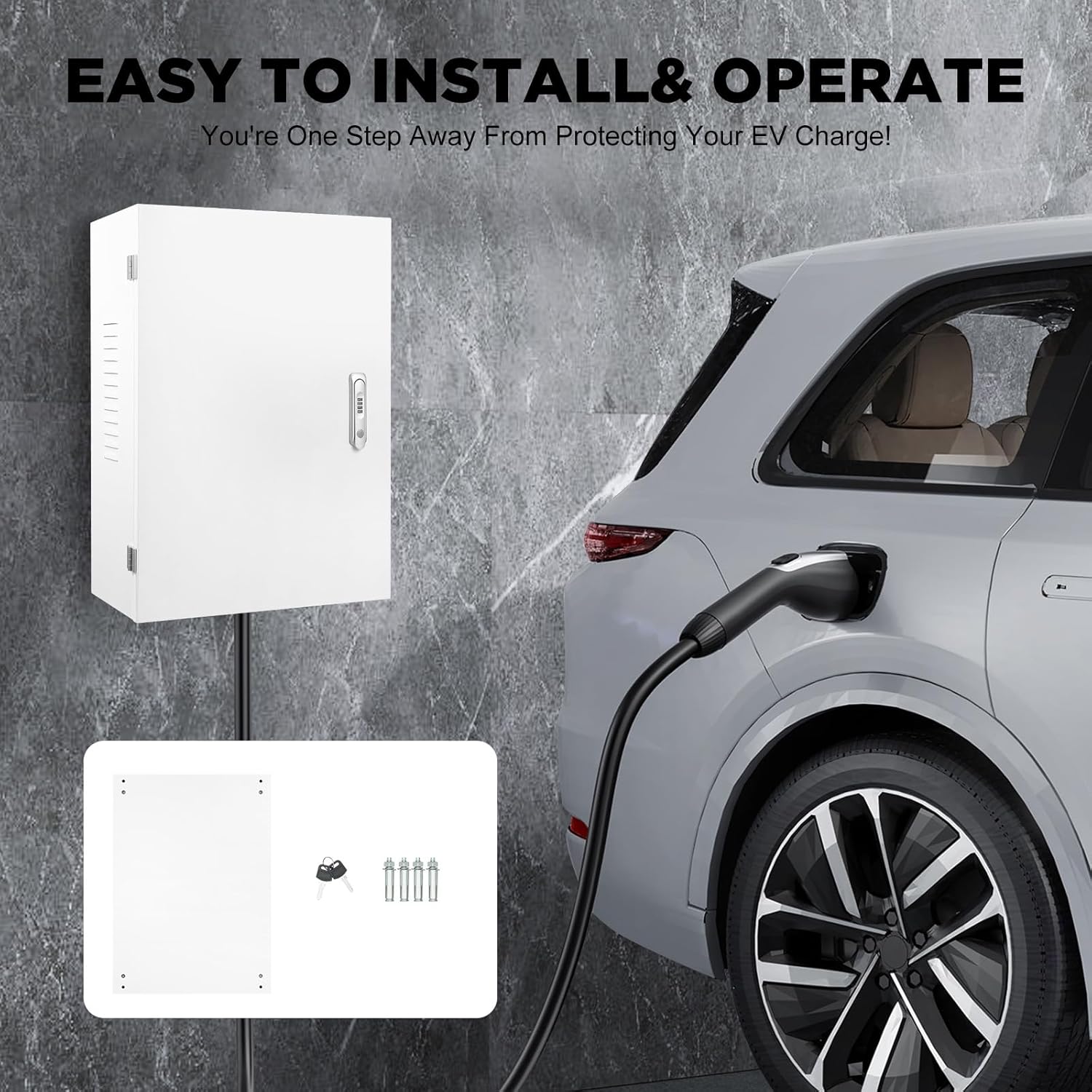 Electric Vehicle Charger Station Box, 27.56×19.69×9.84in EV Wall Charger Cover with Combination Locks(Password & Key) Outdoor EV Charger Enclosure for Underground Parking Lots, Garages