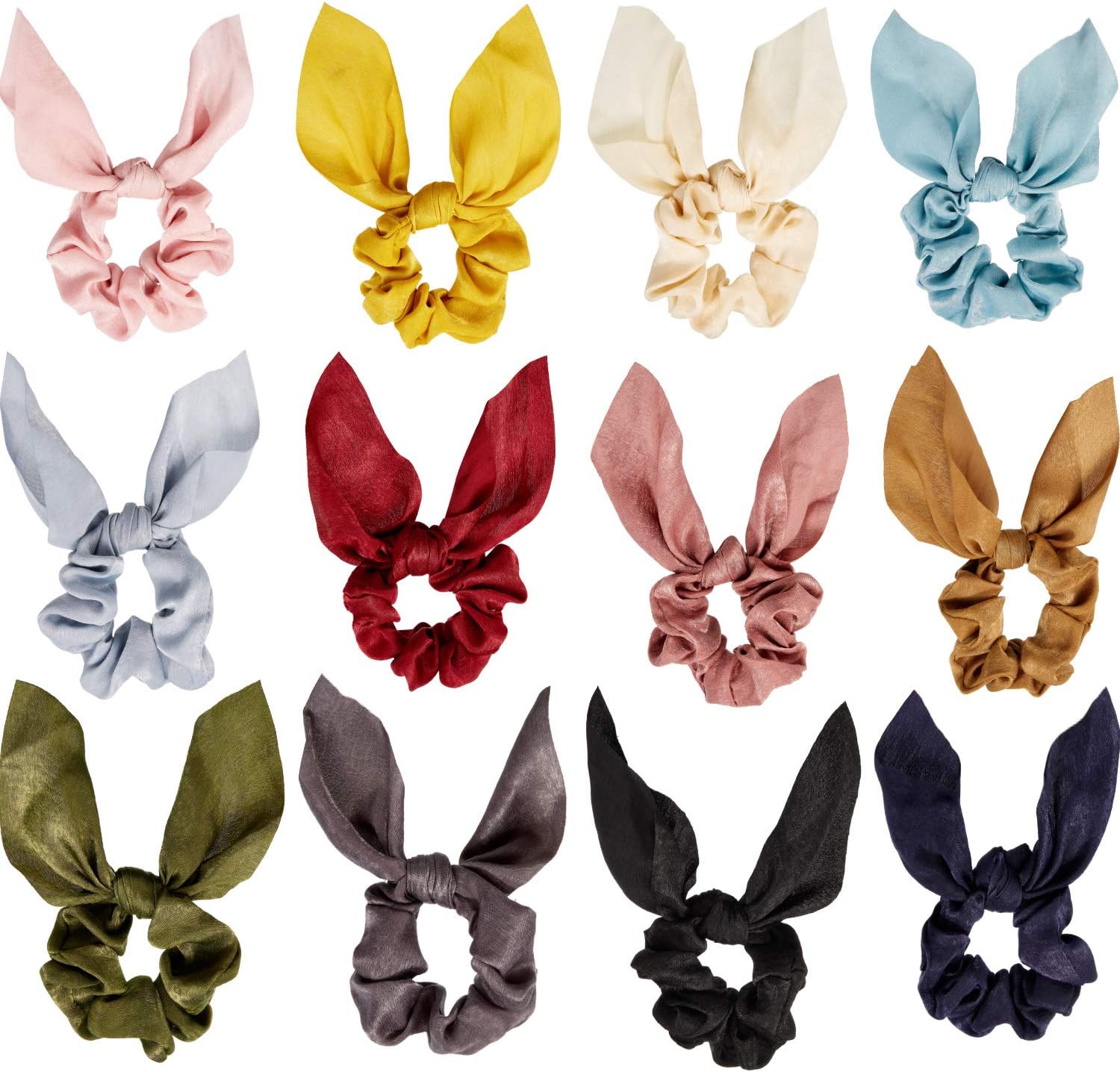 Yaomiao 12 Pieces Bow Hair Scrunchies Bunny Ear Scrunchies for Bow Silk Bowknot Bobbles Elastic Hair Ties Ropes Ponytail Holder for Women(Satin Silk)