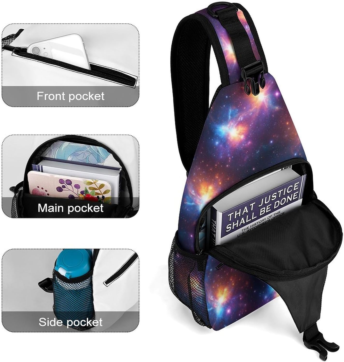Fashion Day Pack Small Cross Body Backpack Sling Shoulder Bag Chest Bag For Men And Women Purple Galaxy