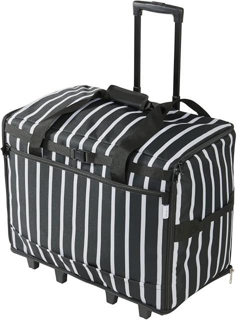 Extra Large Sewing Machine Trolley Bag on Wheels in a Durable Black Fabric with White Stripes, 63 x 43 x 30cm | Birch 006107/STRIPE-BLK