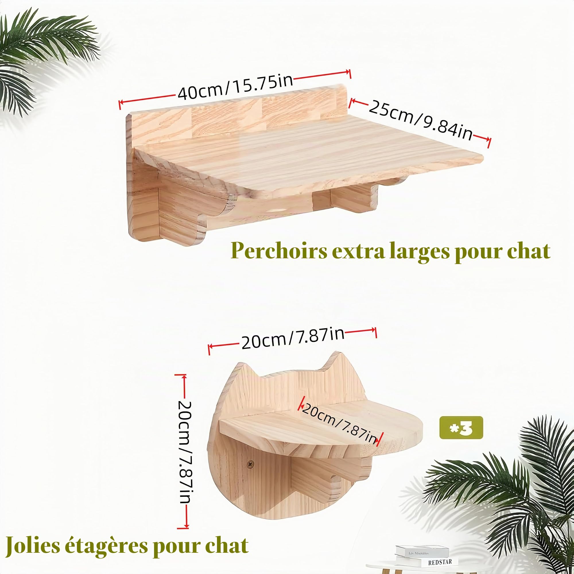 Mur d'escalade pour chat - Hamac mural pour chat - Avec escalier pour chat - 4 pièces - Hamac XL extra stable et grand - Arbre à chat mural stable