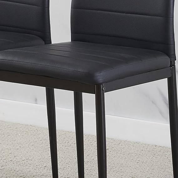 Modern Upholstered Dining Chairs Set for Dining Room, Kitchen, Kitchen Chairs Set of 2, Stainless Steel Frame (Faux Leather, Black)