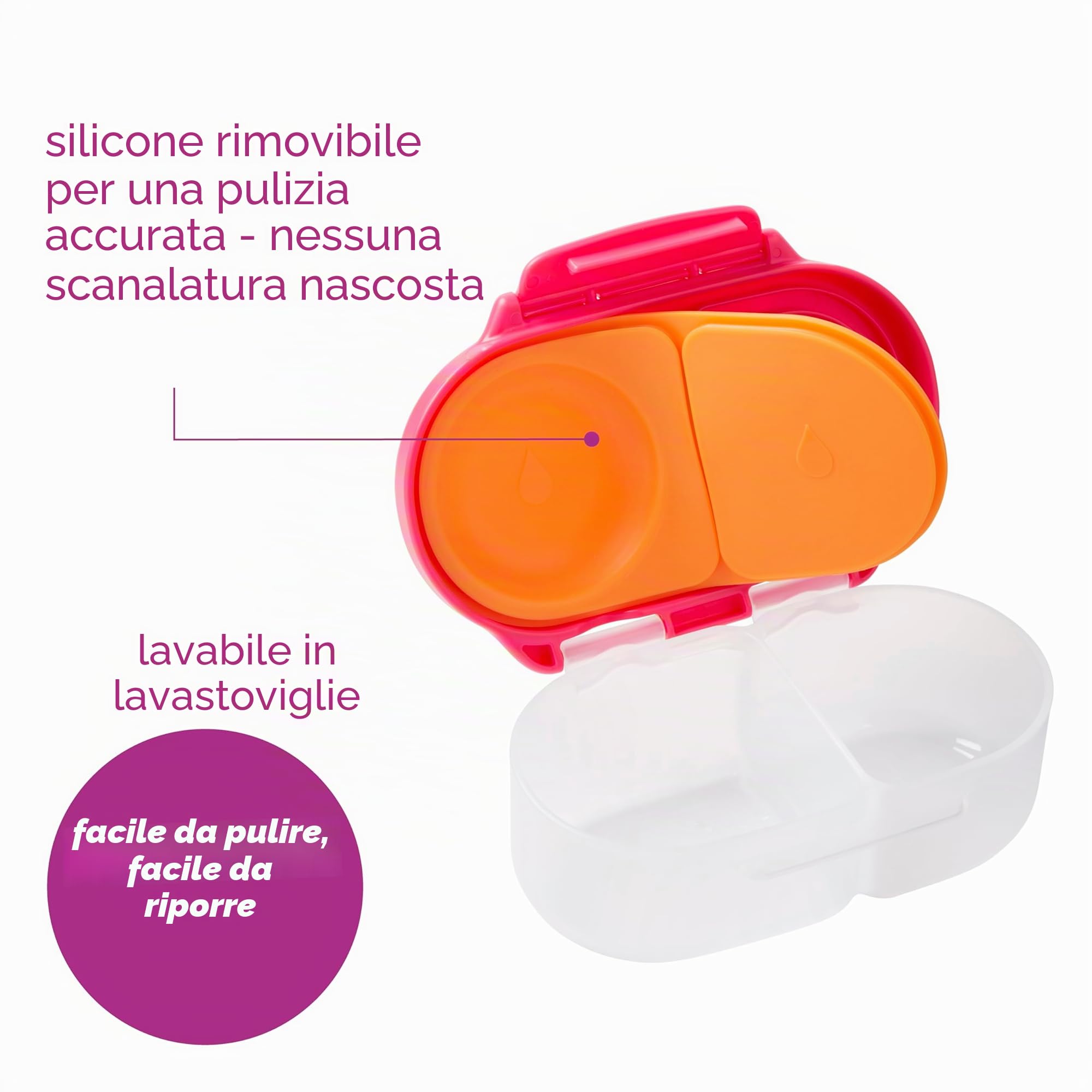 b.box Mini Bento Box 2 Scomparti a Prova di Perdite Lunch Box Bambini Scuola Senza BPA