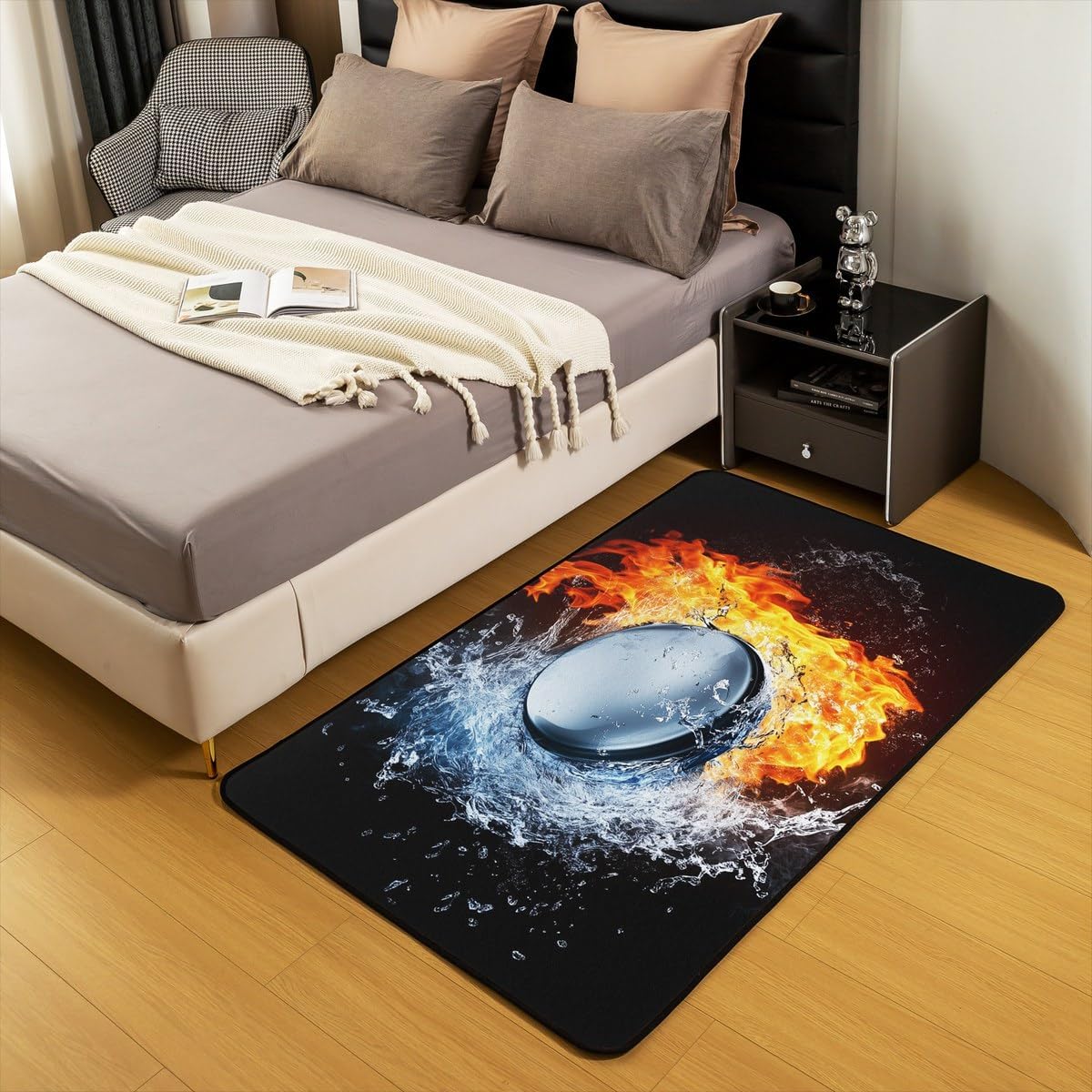 Ice Hockey Area Rug 5'x7' Rugs for Living Room Bedroom Rug 3D Hockey Winter Sports Carpet Fleece Indoor Floor Mat Carpet Hockey Player Decor Rug
