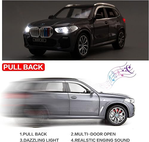 Miniatura 9 de BDTCTK 124 compatible con X5 SUV modelo de juguete de automóvil, auto de juguete de aleación de zinc con sonido y luz para niños y niñas (negro)