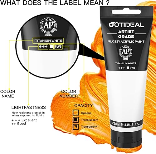 Vista 62 de GOTIDEAL - Pintura acrílica champán, tubos de 4.1 oz, no tóxicas, color duradero, abundantes pigmentos, para pintor adulto o niño y para lienzo