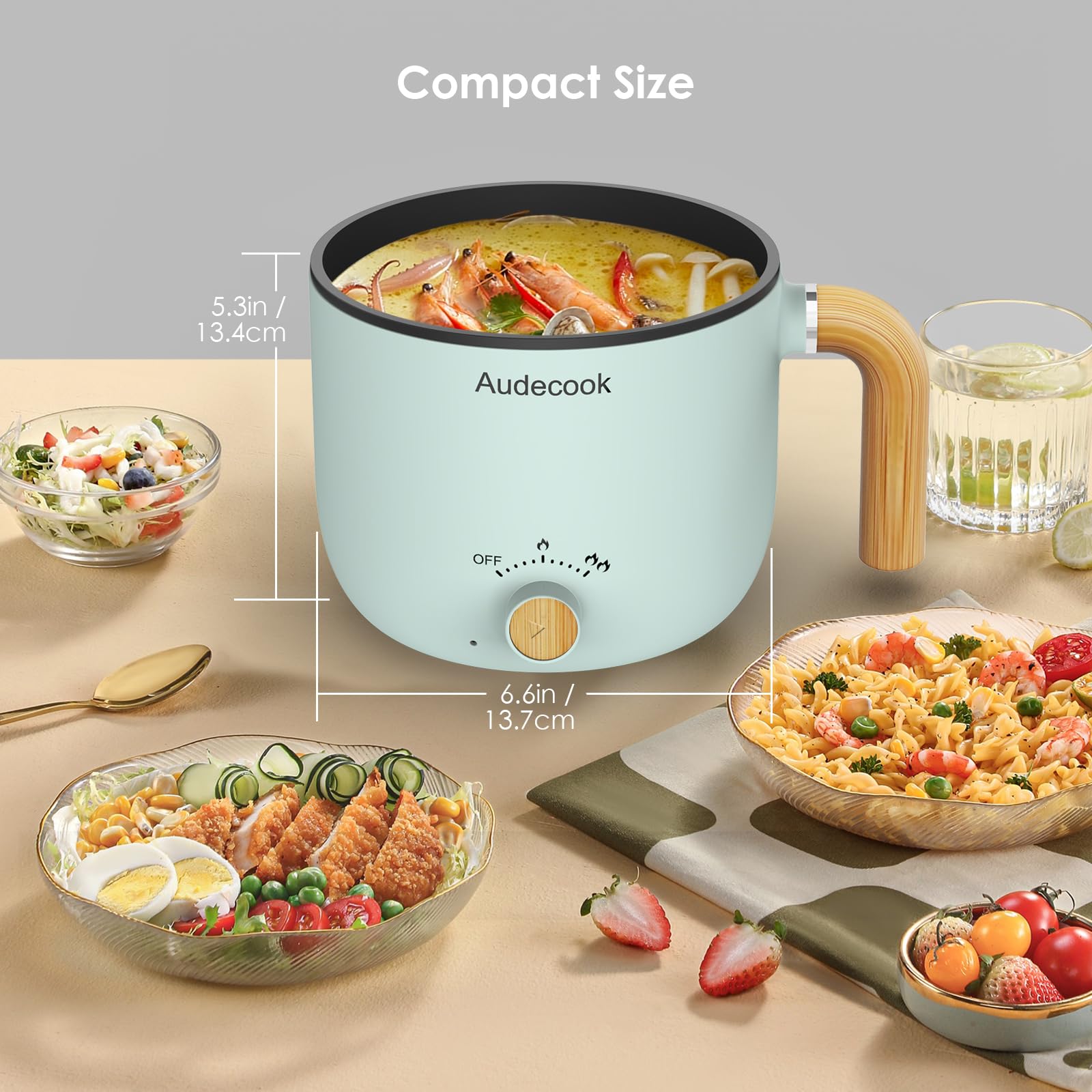 Audecook Hot Pot électrique, 1.5L Portable PoêLe Multifonction, Parfait Pour Nouilles/PâTes/œUfs/Soupe/Steak(Vert)