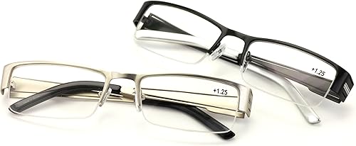Hombres Rectangular Medio Rimless Metal Lector Gafas De Lectura Aspecto sofisticado