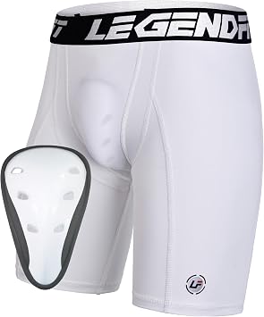 Youth Boys Football Baseball Compression Shorts w/Cup Protector Athletic Sliding Underwear Lacrosse Cricket
