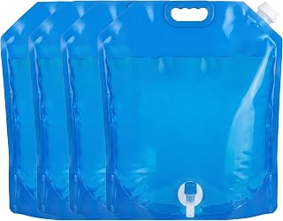 VStoy Set de 4 Garrafas de Agua 10L Plegables con Grifo, Sin BPA, Bidón de Agua Potable Antifugas, Depósito de Agua para Camping, Furgoneta, Emergencia, Supervivencia y Jardín