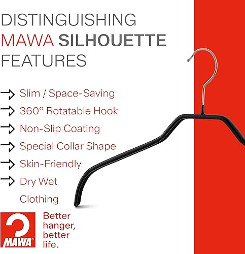 Miniatura 5 de Mawa by Reston Lloyd Silhouette Series - Percha antideslizante que ahorra espacio para camisas y vestidos, estilo 41F, juego de 12, color blanco