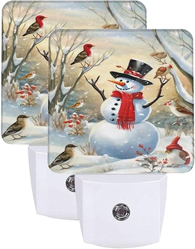 Miniatura 20 de Juego de 2 luces nocturnas de muñeco de nieve de Navidad, con sensor automático azul, luces nocturnas LED del atardecer al amanecer, lámpara