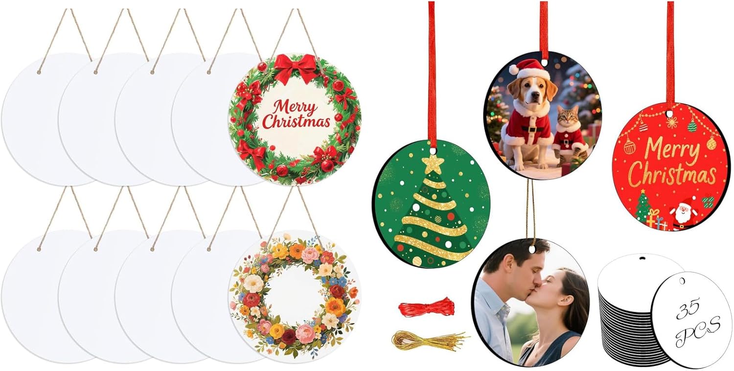 Joyclub Bundle of 10 PCS 10 Inch Sublimation Door Hanger Blanks and 35 Pcs 3'' MDF Sublimation Christmas Ornaments