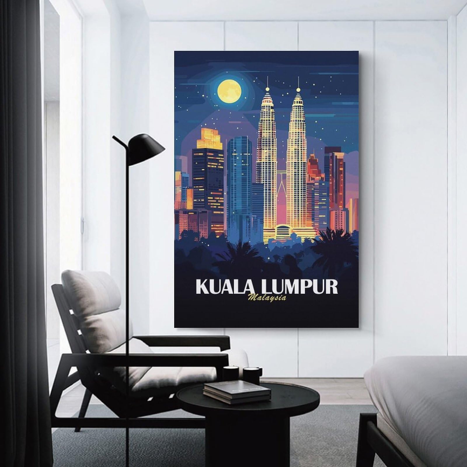 Junmoney Kuala Lumpur Cityscape at Night Wall Picture Print 24x36inch(60x90cm), for Lounge Decor, Offices Or Entryway Styling, A Flexible Wall Accent for Shared Spaces
