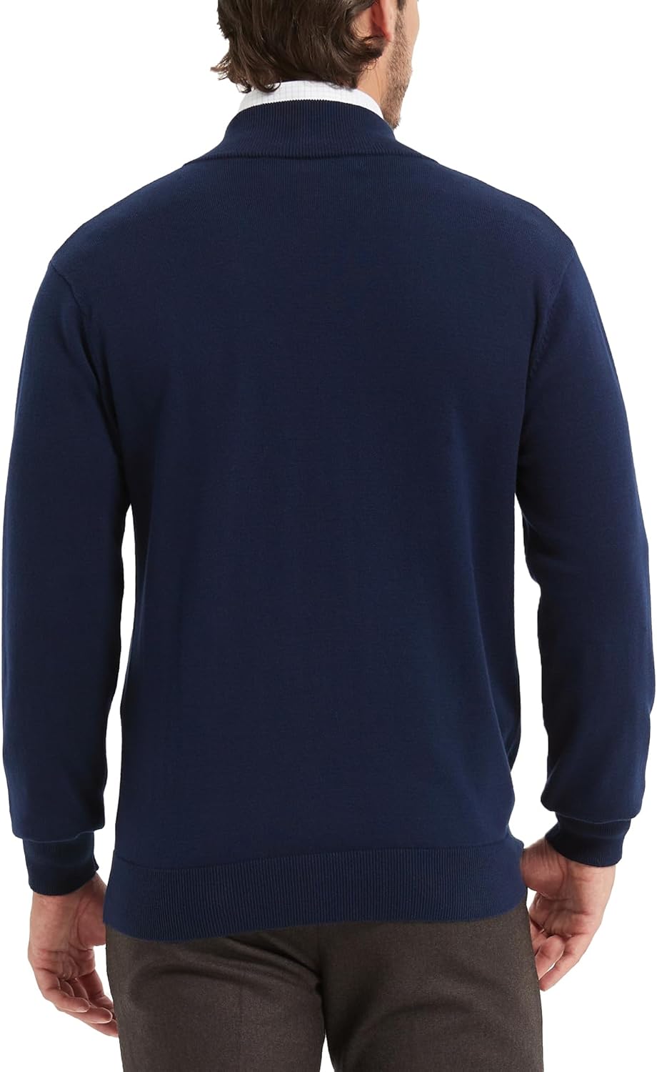 Kallspin Men's Full Zip Up Sweater Cardigan Pure Cotton Stand Collar Sweater Classic Lightweight Cardigan - Image 4