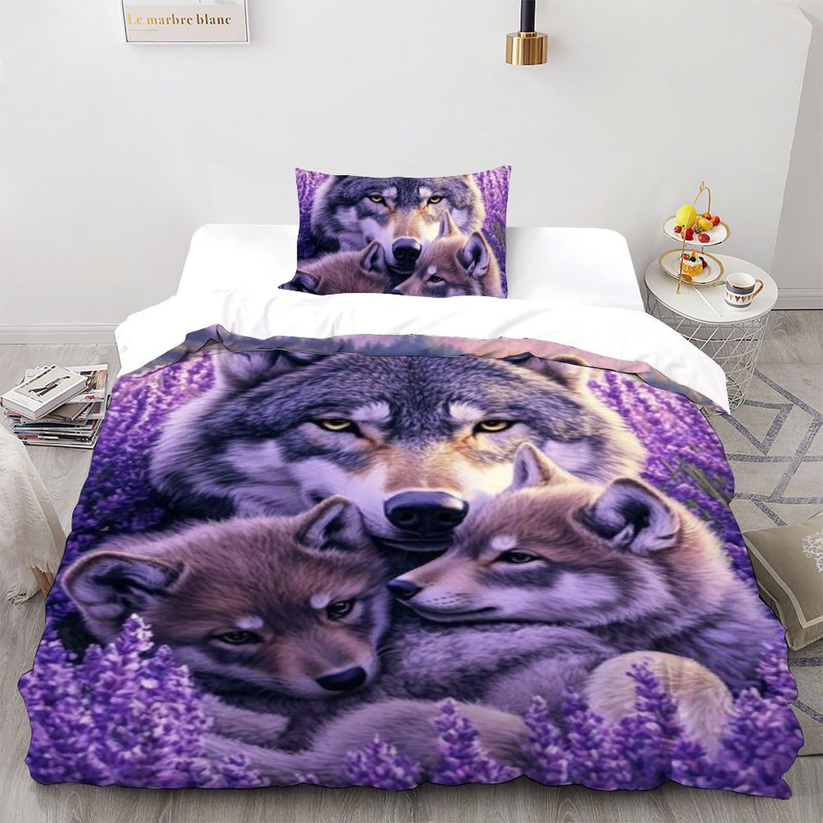 Housse de couette single animaux imprimé 3D en microfibre pour lit enfant 135x200 cm