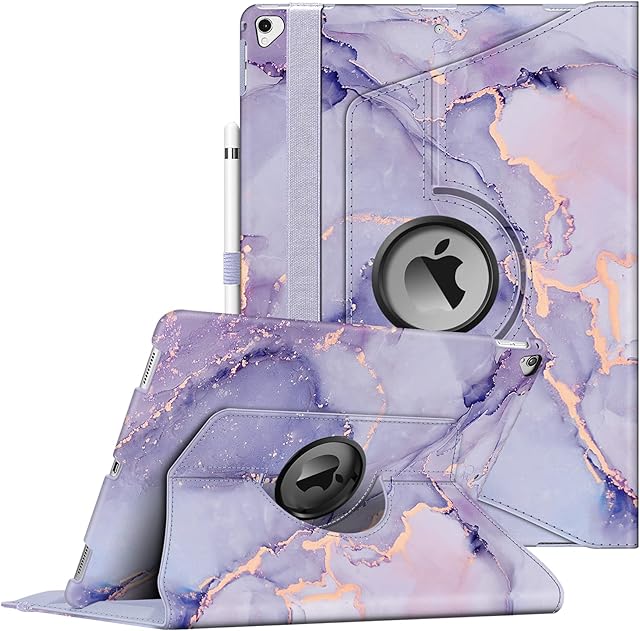 FINTIE Fintie Rotating Case for iPad Pro 12.9-inch 2017 / 2015 (Old Model, 2nd & 1st Generation), 360 Degree Swiveling Stand Protective Back Cover, Supports Auto Wake/Sleep, Lilac Marble