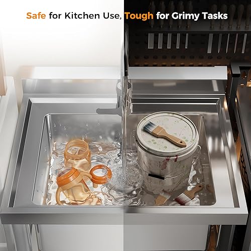 Miniatura 4 de 23"W Compact Utility Sink 18/8 Stainless Steel Portable Ergonomic Sinks with 4-Height Adjustable & 360° Swivel Faucet Laundry Room Kitchen Garage