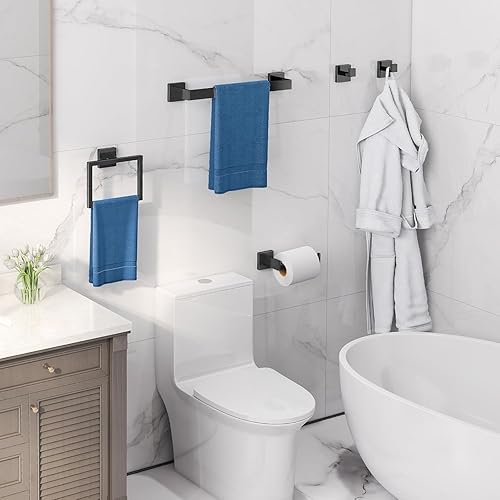 Miniatura 3 de Juego de accesorios de baño de 5 piezas, kit de accesorios de baño de acero inoxidable, incluye toallero, soporte para papel higiénico, anillo de