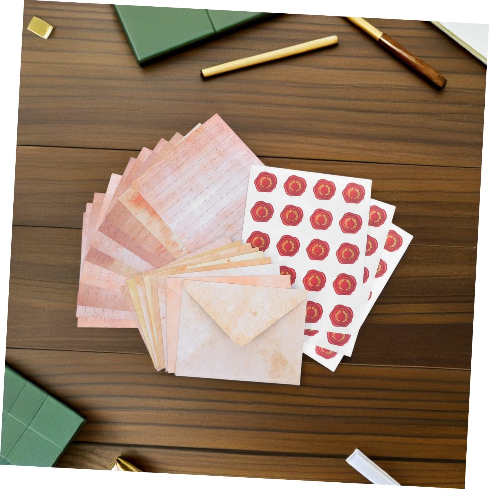 100 Sätze Vintage Briefpapier Umschlag Set Liniert Retro Design Schreibpapier mit Umschlägen und Stickern für Handgeschriebene Briefe Grußkarten Besondere Anlässe