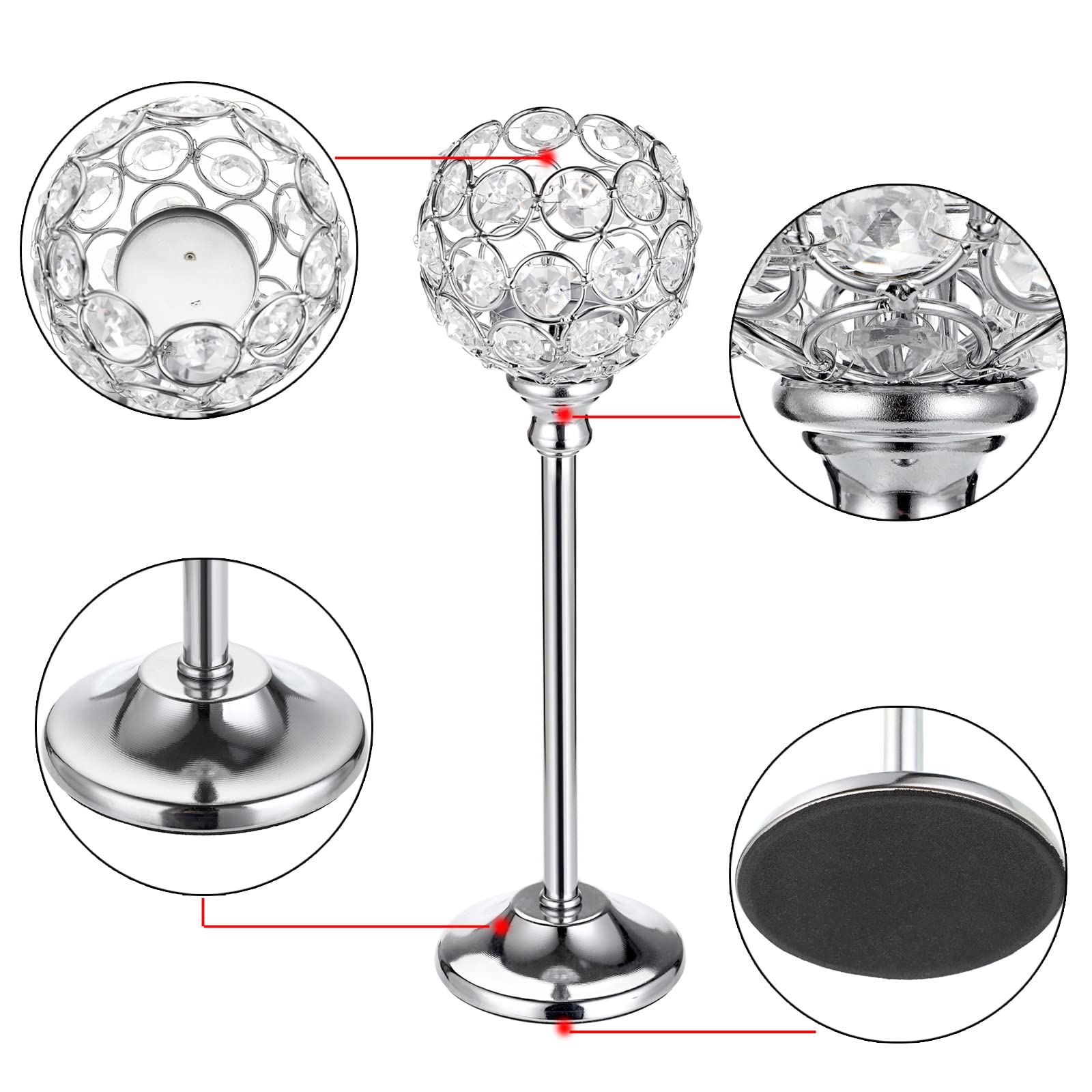 OwnMy Set of 3 Silver Crystal Tealight Candle Holders Metal Crystal Bowl Votive Candlestick Holders, Crystal Tealight Candelabras Candle Stands for Dining Table Centerpiece Wedding Living Room Decor