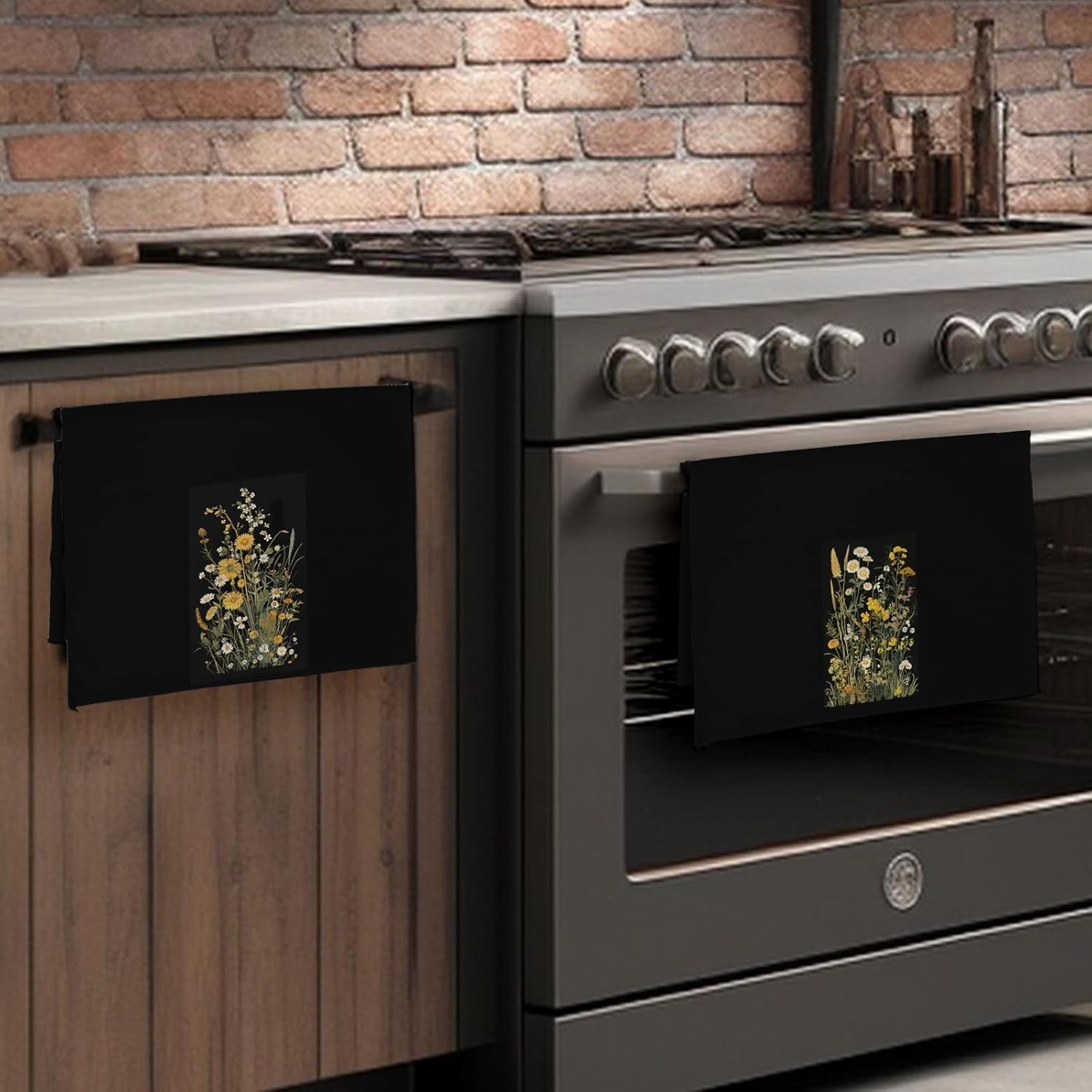 Boho Vintage Floral Kitchen Towels, Botanical Dark Cottagecore Flowers Floral Decorative Kitchen Towels Set, Retro Floral Hand Dish Tea Towels for Farmhouse Kitchen Bathroom 16x24in - Image 4