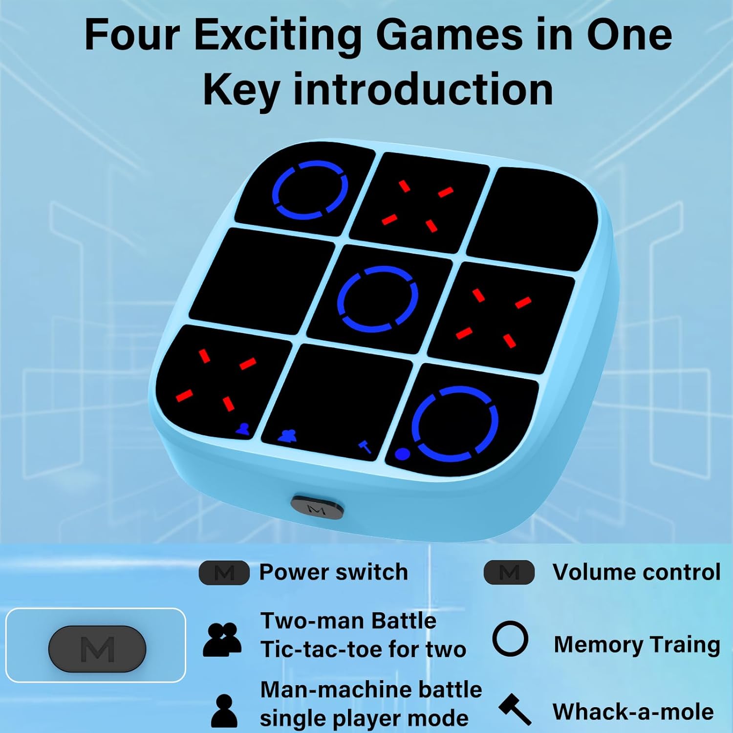 Tic-Tac-Toe Bolt Game, 4-in-1 Handheld Puzzle Games Console, Electronic Tic-Tac-Toe Game for Educational and Memory Growth, Portable Travel Games for Car Ride, Board Games for Kids and Adults (Blue) 3 71MtzcppwwL. AC SL1500