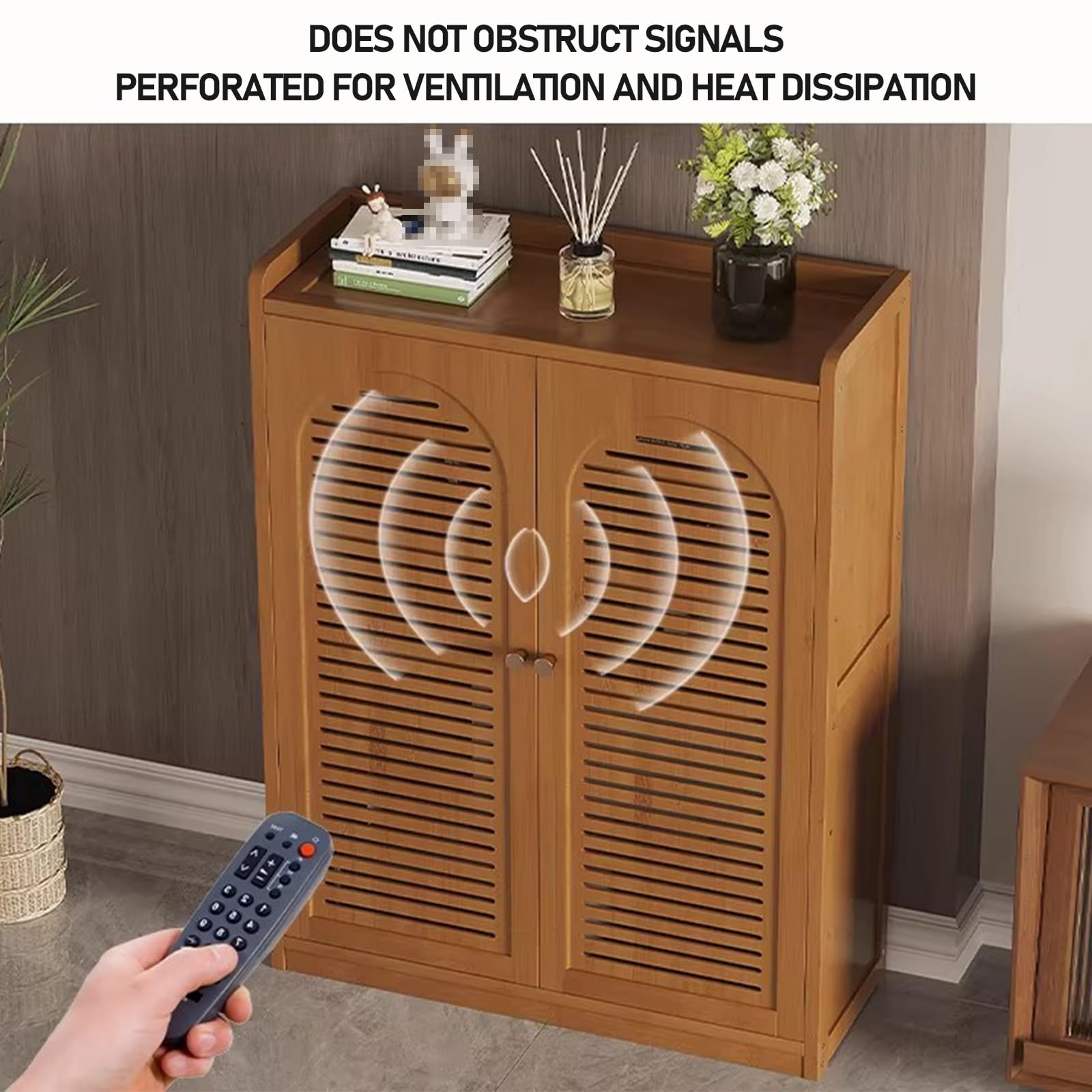Szafka na router WiFi, bambusowe pudełko WiFi Ukryte pudełko, szafka do przechowywania multimediów z regulowanymi półkami, ukryty organizer na stojak na chłodnicę (biały, 59 x 67 x 25 cm)