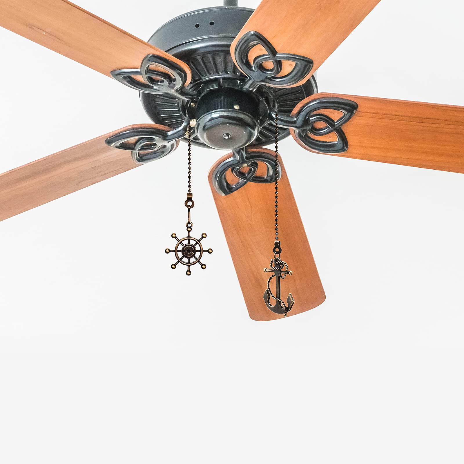 4-Pack Vintage Anchor & Wheel Ceiling Fan Pull Chains – 14-Inch Alloy Extenders | Bathroom & Light Switch Decor