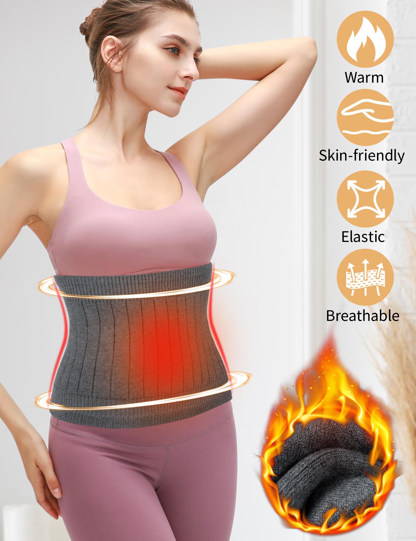 Becellen Faja Lumbar Lana, Cálido Elástico Abdomen Calentador Cachemira Faja Lumbar Mujer Dolor Espalda Anti-Frío Calentador de Riñón Invierno Cintura Soporte para Mujer Hombre