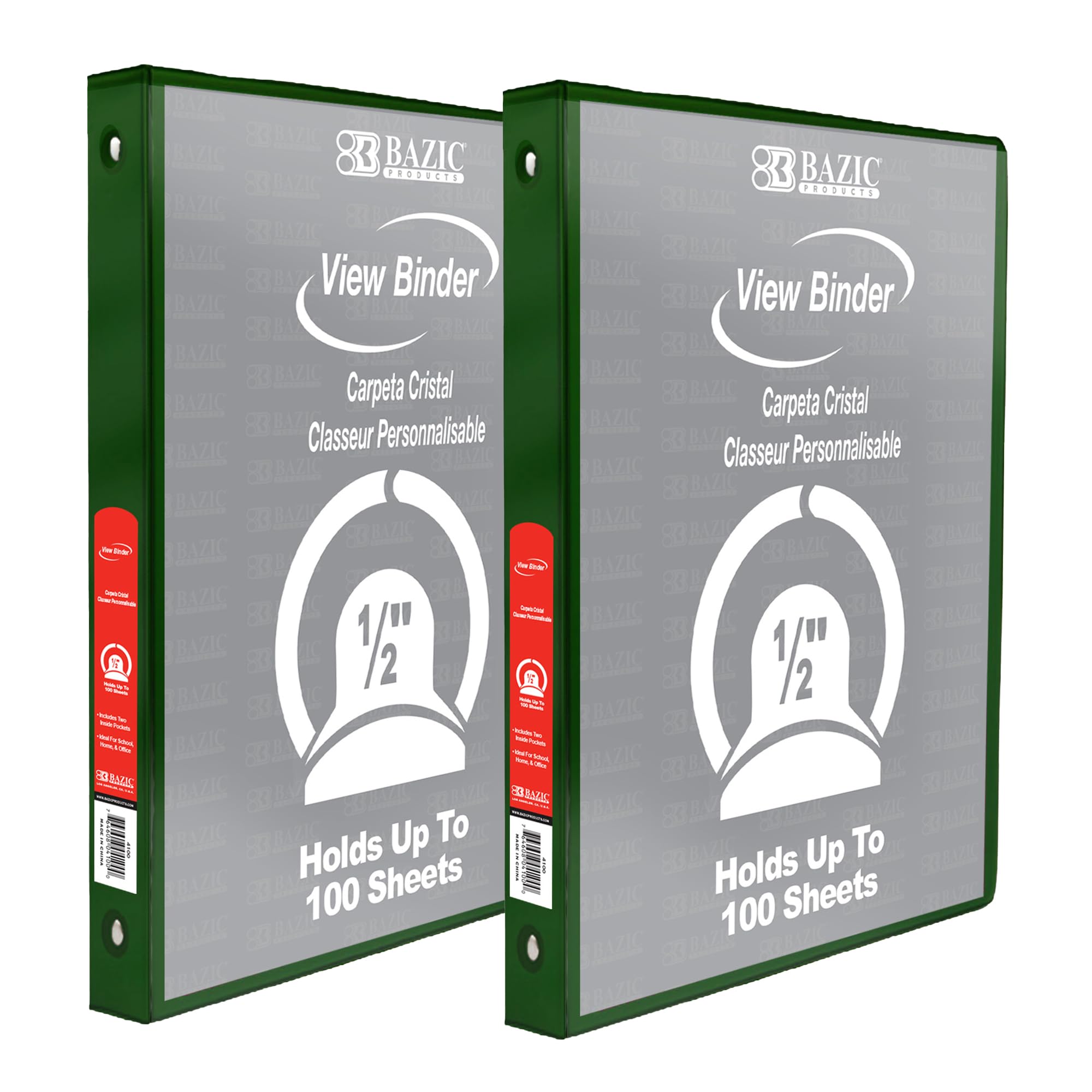 BAZIC Products 1/2 in Green 3-Ring View Binder, Round Ring, 2-Pack